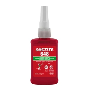 LOCTITE 648 high-temperature retaining compounds used for bonding bearings, shafts, bushings, gears, and cylindrical metal assemblies in industrial maintenance and engineering applications supplied by System Star Industrial in East Africa.