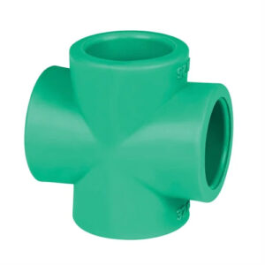 High-quality PPR cross fitting used for four-way hot and cold water pipe connections in plumbing, HVAC, and industrial piping systems across Kenya, Uganda, and Tanzania supplied by System Star Industrial.